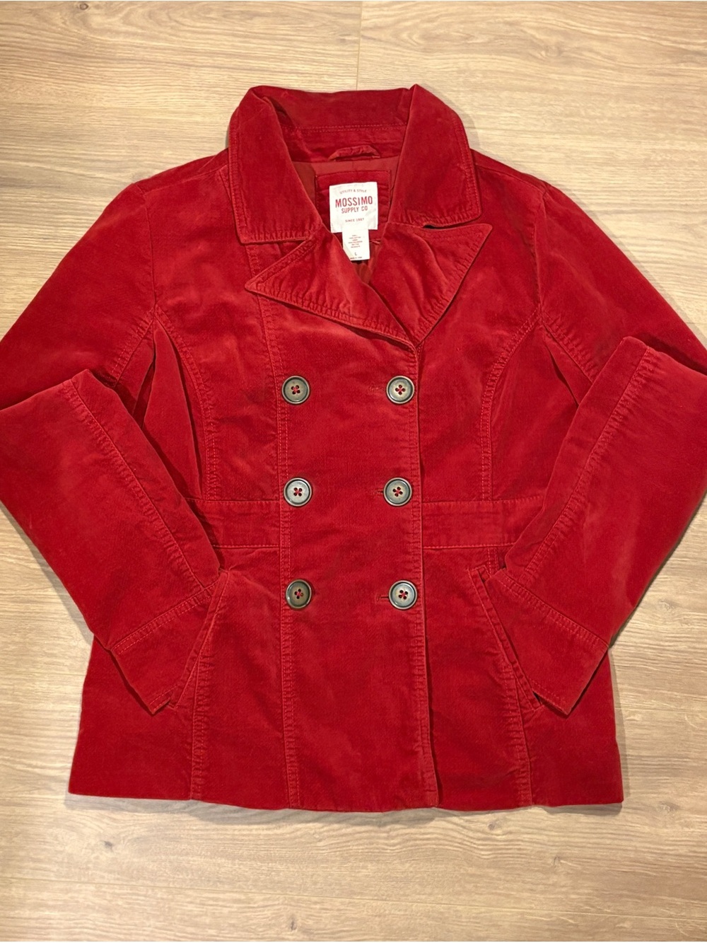 Mossimo Supply Co. Red Corduroy Double-Breasted Pea Coat